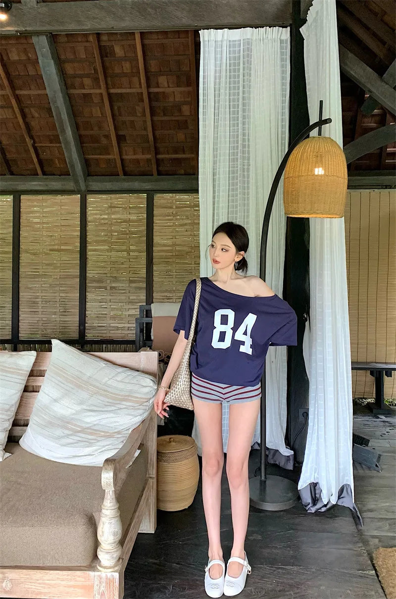 Vintage Print One-Shoulder Tee