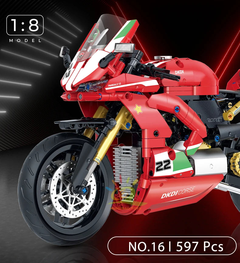 HUIQIBAO 1:8 Classic Motorbike Building Blocks High-tech Model Moto City Racer Bricks Toy for Kid Boy Children Adult MOC Car Set