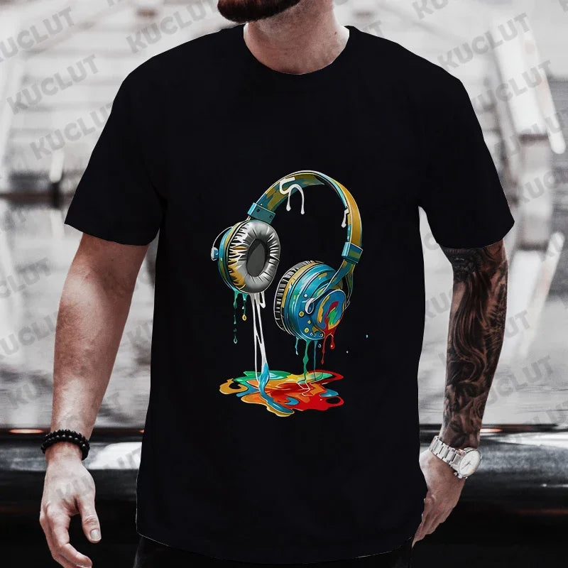 Men’s Hip Hop Melting Headset Graphic Oversized Tee