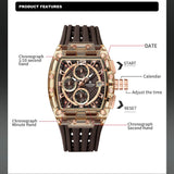 Men's Sport Chronograph – Waterproof Silicone Strap Tonneau Watch