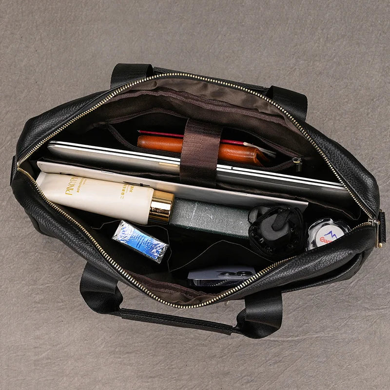 Luufan Genuine Leather Men's Business Handbag 15" Laptop Briefcase Bag Male A4 Document Shoulder Message Computer Bag Work Tote