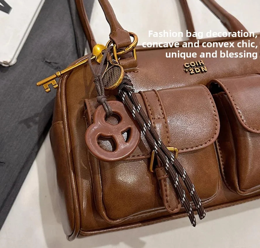 Women’s Coffee Brown Multi-Pocket Shoulder Bag | Vintage PU Leather Crossbody