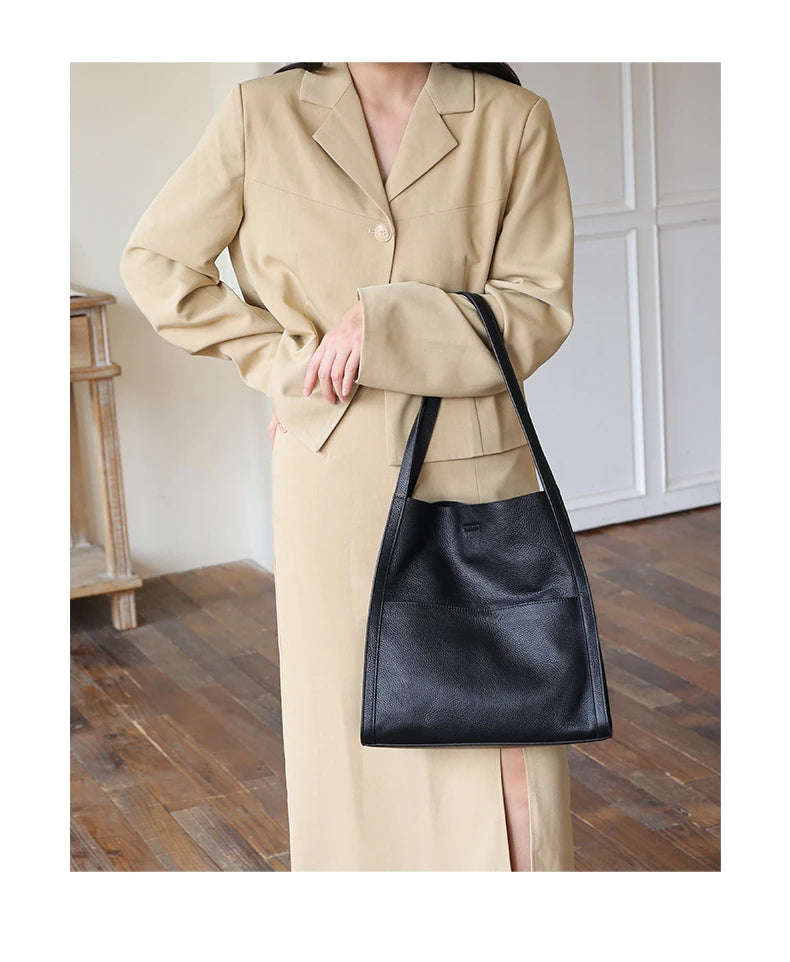2025 New Women Bag Female Luxury Fashion Shoulder Bags Lady Soft 100% Cowhide Genuine Leather Niche Design Tote Bucket Handbag