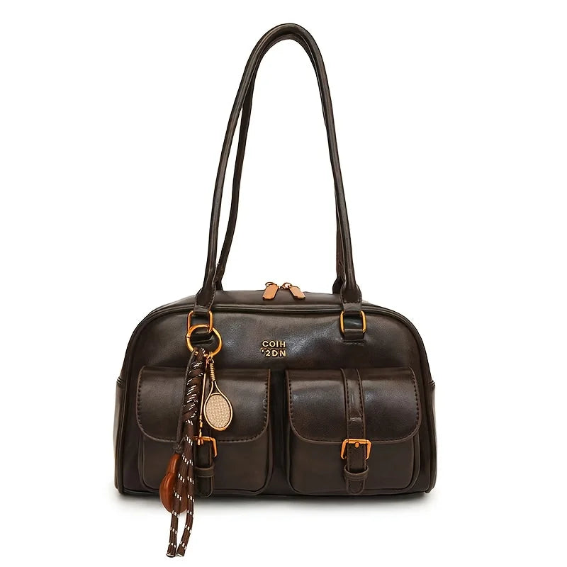 Women’s Coffee Brown Multi-Pocket Shoulder Bag | Vintage PU Leather Crossbody
