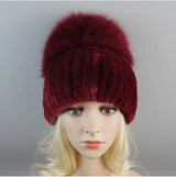 Women's Luxury Rex Rabbit & Fox Fur Beanie Hat