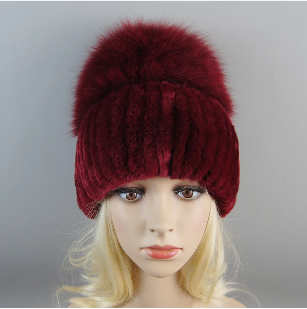 Women's Luxury Rex Rabbit & Fox Fur Beanie Hat