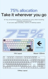 75% Hot Swap Gaming Keyboard Wireless FREEWOL F75 RGB Mechanical Keyboard with Metal Knobs AULA F75 Same Model,Tri-Mode,4000 mAh