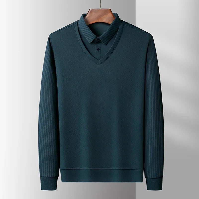 Men's Contrast Polo Shirt – Relaxed Long Sleeve Layered Look