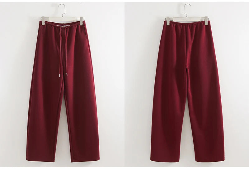 Autumn Burgundy Sweatpants Women Straight Leg Sport Pants Cotton Ladies Coffee Basic Joggers Wide Leg Women's Pants And Trousers