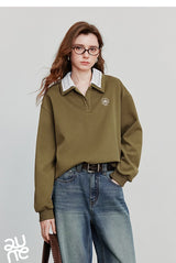 Women’s Green Colorblock Collared Sweatshirt
