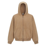 New Autumn and Winter Cashmere Zip Up Jacket Streetwear Casual Oversized Acid Washed Wax Printed Hooded Fleece Zipper Hoodie