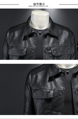 2024 Autumn and Winter New Men's Fashion Handsome with Solid Color Boutique Lapel Motorcycle Leather Coat Slim Fashion  M-5XL