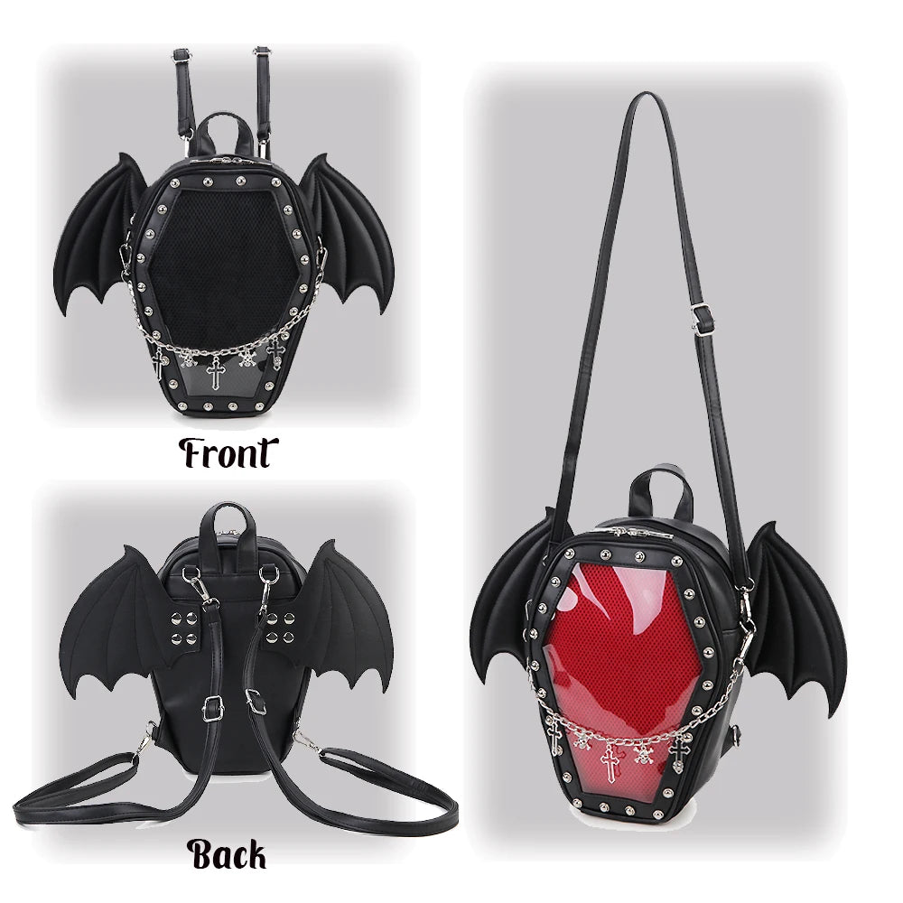 Gothic Punk Coffin Shape Ita Bag Women Clear Backpacks Dark Lolita Handbag and Shoulder Bag Girls Cosplay Designer 2 Insert
