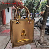 Face Bag Women High Quality Black Leather Luxury Brands Handbag Jewelry Eyes Gold-tone Metal Shoulder Strap Crossbody Bags