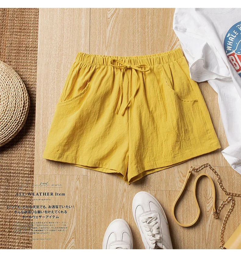 High-Waisted Linen-Style Bow Sash Shorts