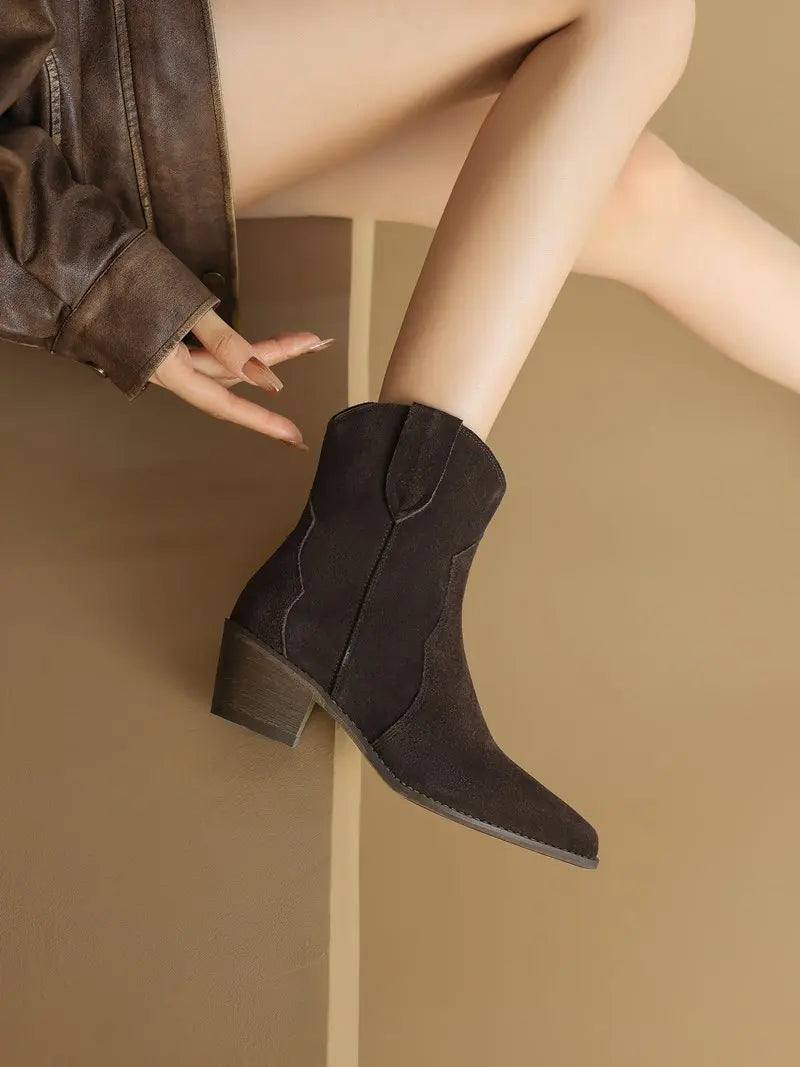 MORAZORA Size 34-44 Cow Suede Leather Western Boots Women Autumn Winter Cowboy Boots Handmade Ankle Boots For Women Shoes