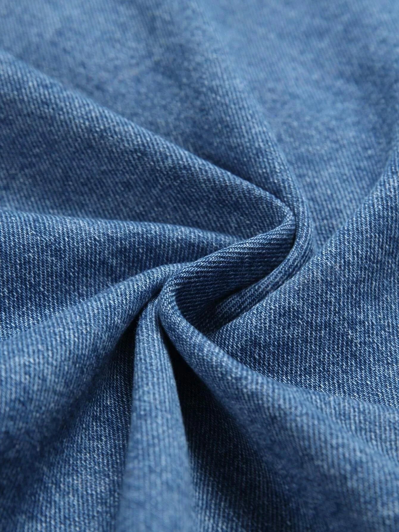 Men's Summer Vintage Denim Short-Sleeve Shirt, Lapel Button Casual Denim Blouse