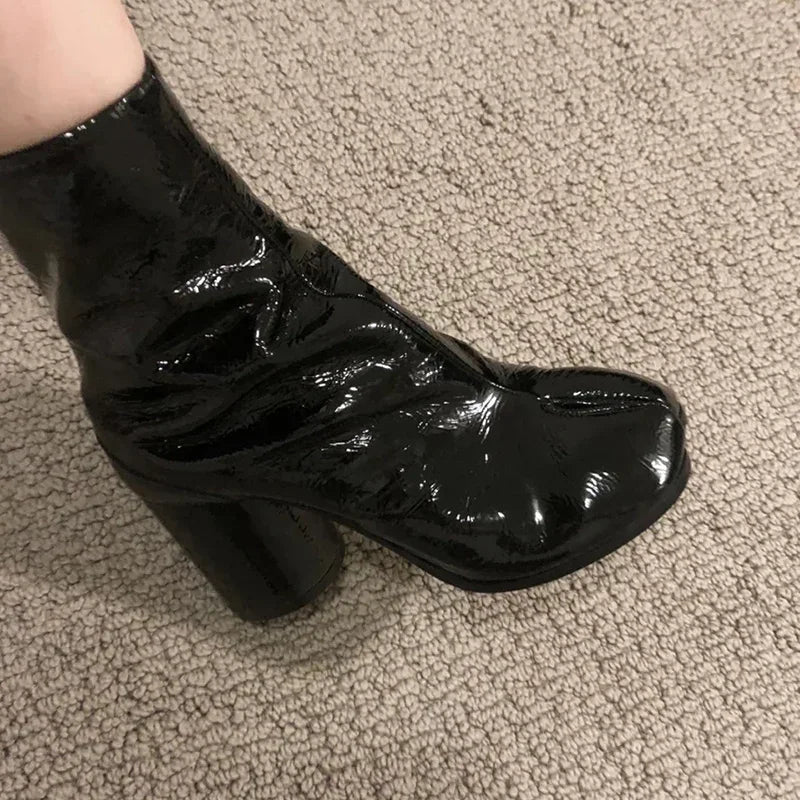 Luxury Leather Tabi Split Toe Ankle Boots - Women's High Heel