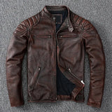 New 100% Cowhide Leather Jacket men Top Layer Clothes Men's Stand Collar Motorcycle Clothes  Autumn Winter Plus Size motorcycle