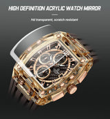 Men's Sport Chronograph – Waterproof Silicone Strap Tonneau Watch