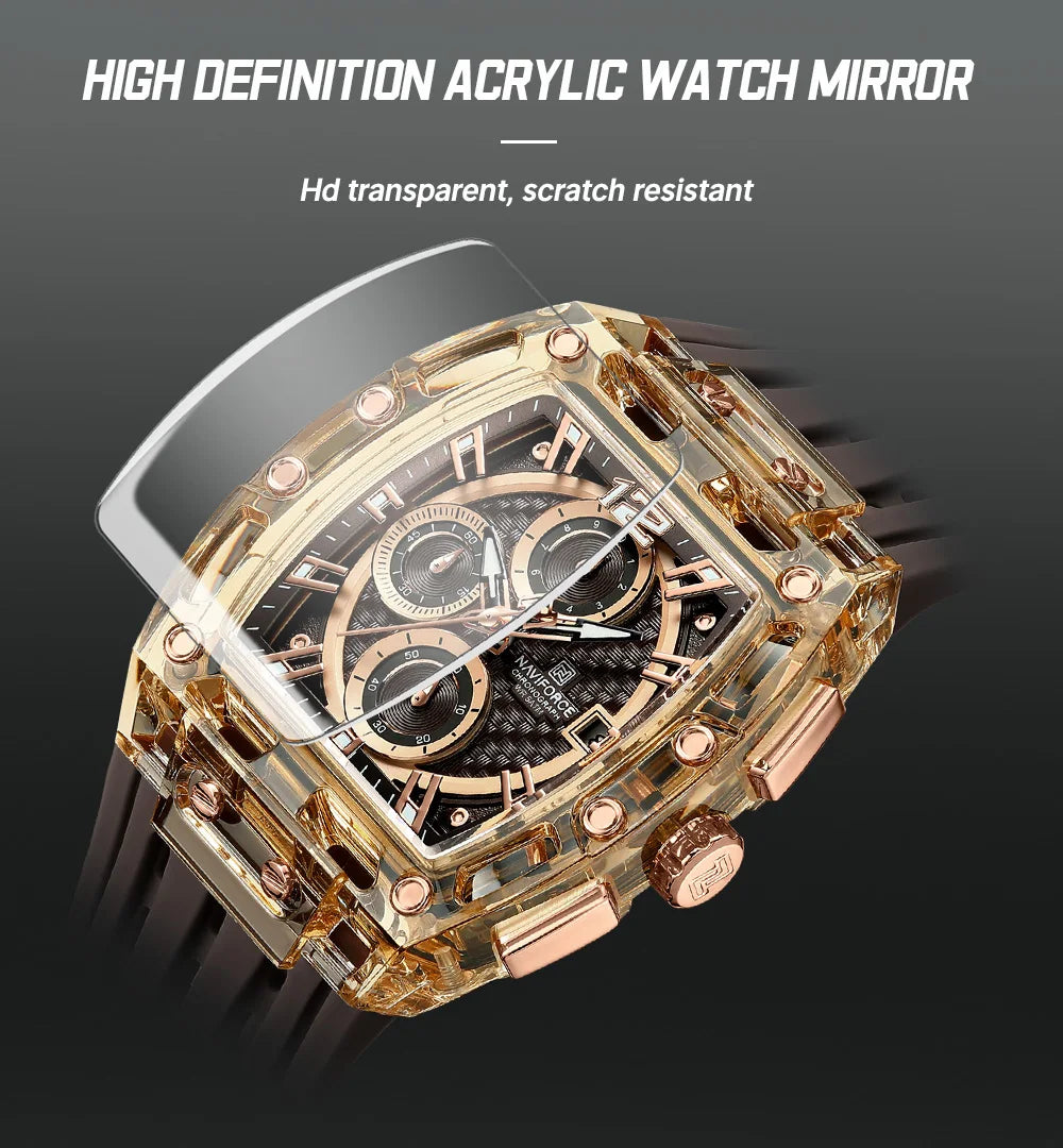 Men's Sport Chronograph – Waterproof Silicone Strap Tonneau Watch