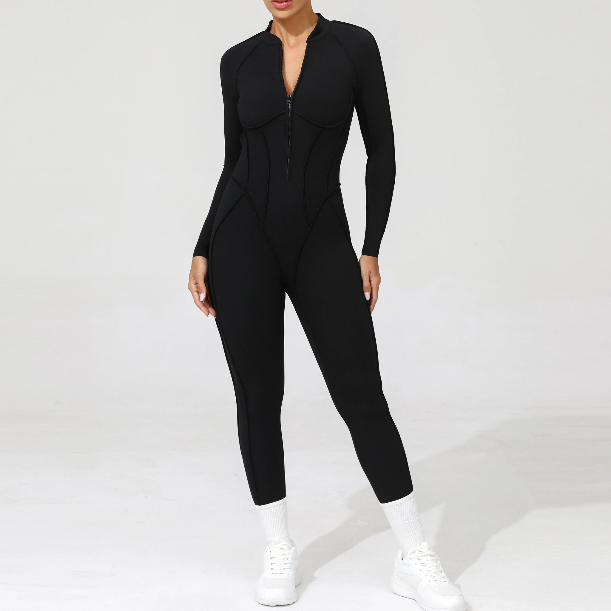 Long Sleeve Zip-Front Yoga Jumpsuit