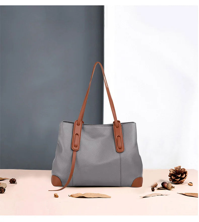Genuine Leather Tote Bag Luxury Designer Women's Shoulder Bag Large Capacity Women Bags High Quality Soft Cowhide Female Handbag