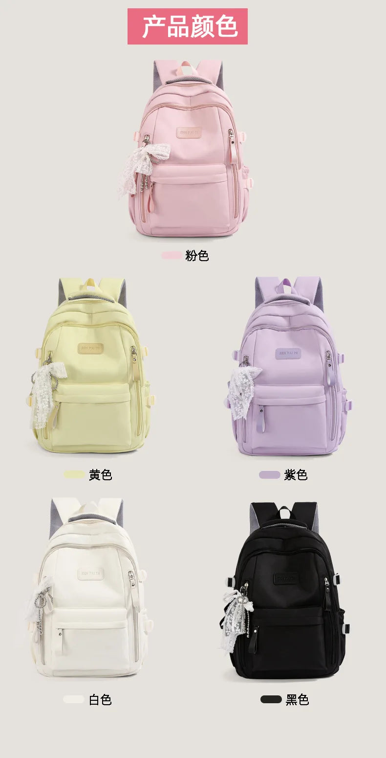 New Female High Capacity Waterproof College Backpack With Lace Pendant Trendy Women Laptop School Bags Cute Girl Travel Book Bag