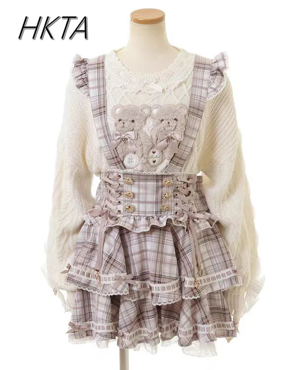 Lolita Plaid Strap Skirt – High Waist Mini for Women
