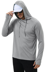 Summer Men's Long Sleeve UPF 50+ Hoodie T-Shirts, Rash Guard Quick Dry T-shirt Outdoor Sport Running Pullover