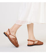 Women's Narrow Band Roman Flat Sandals — Buckle Strap Gladiator Beach Shoes