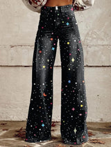 Women's 3D Print Wide-Leg "Jeans" – Trendy Low-Waist Flare Pants