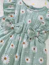 0-18 Months Baby Girl Clothes Set 2Pcs Daisy Print Romper Ruffle Bow Jumpsuit + Hat Summer Infant Newborn Casual Clothing Outfit