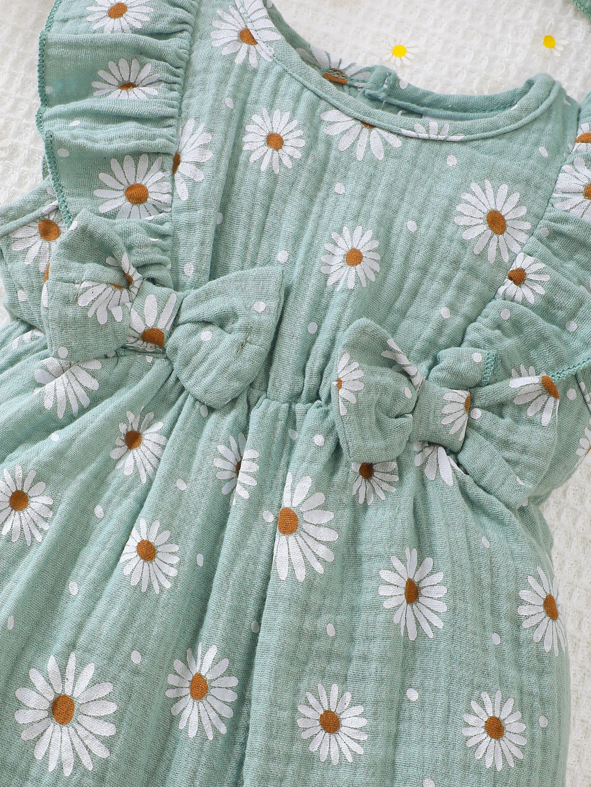 0-18 Months Baby Girl Clothes Set 2Pcs Daisy Print Romper Ruffle Bow Jumpsuit + Hat Summer Infant Newborn Casual Clothing Outfit