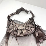  ﻿ 2026 New Women's Fashion Shoulder Bag European Vintage Style Cropped Studded Motorcycle Bag Soft Material Crossbody Design
