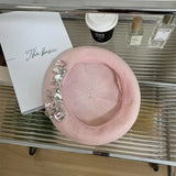 INS Summer rhinestone beret women's new fashion versatile hat thin breathable painter hat handmade rhinestones versatile pumpkin