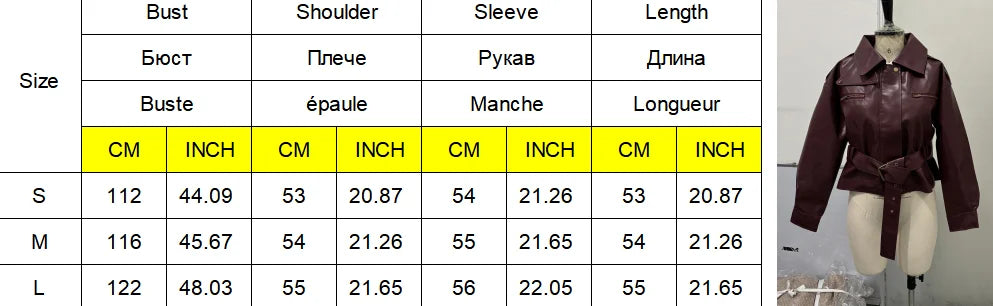 Vintage Women's Leather Jacket Stand Collar Pocket Short Coats Retro Waistband Zipper Outwear 2025 New Autumn Winter Lad Jackets