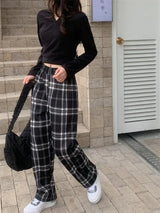 Plaid Plush Wide-Leg Trousers