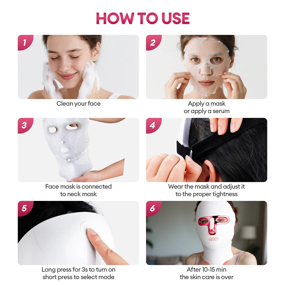 Wireless 7 Colors LED Face Neck Mask Rechargeable Photon Therapy Mask Red Light Skin Tightening Lifting Facial Beauty Device Home SPA Facial Care Machine
