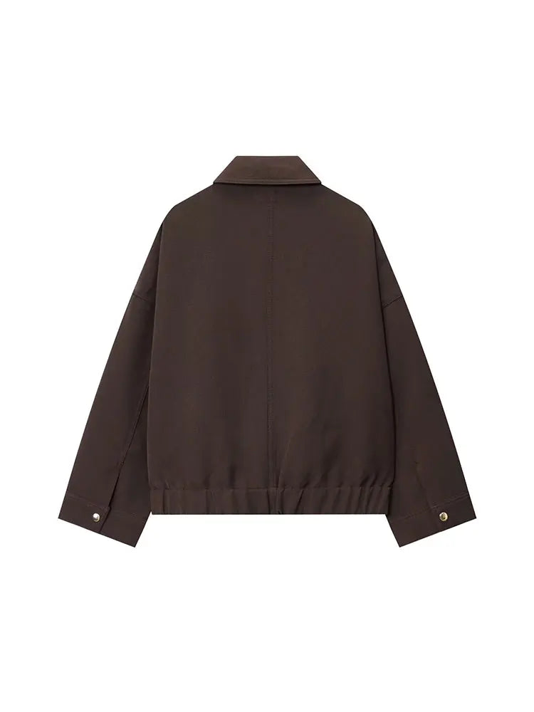 NLZGMSJ Women's 2025 Autumn Elegant Clothing Jacket Vintage Lapel Collar Zipper Full Sleeve Pocket Coat Lady Outerwears