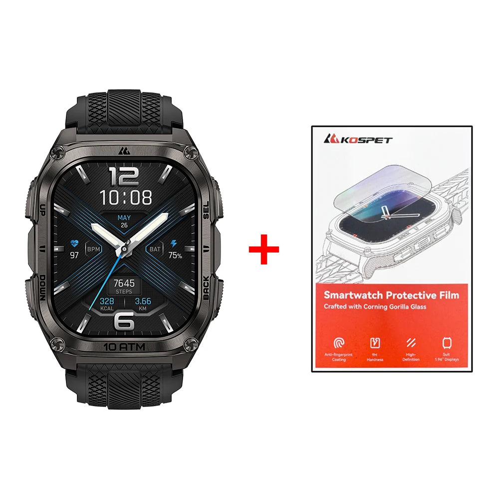 KOSPET Tank M4 Smart Watch Stainless Steel 6-Sat GPS Offline Maps 10ATM Waterproof 45M Dive 24/7 Health Monitor for Android iOS