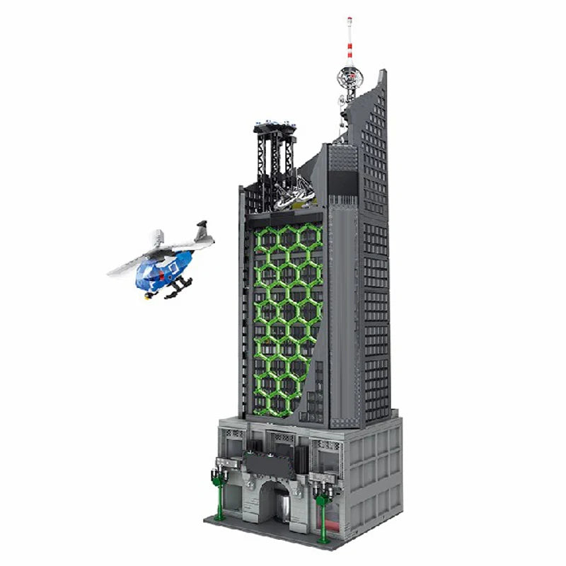 6375PCS Spider Oscorp Hero Tower With Light Building Blocks Movie City Classic Architecture Modular Assembly Model Kit DIY Toy G