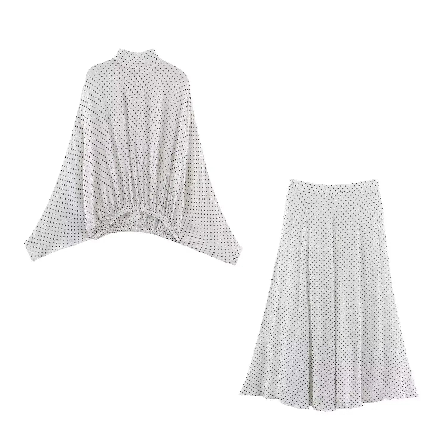 Polka Dot Printed Midi Skirts Two Piece Sets for Women 2025 Summer Chic Bow Tied Blouse Top Suits Woman 2 Piece Outfits