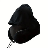 Memory Foam Hooded U-Shaped Travel Pillow with Detachable Cover Portable Neck Support for Airplane Office Nap Car and Home Use