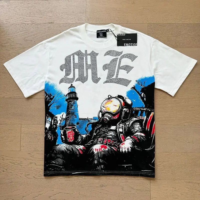MIXED EMOTION Oversized Cotton Rhinestone T-Shirt