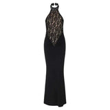 Lace Halter Backless Maxi Dress - Off-Shoulder Bodycon Party Gown