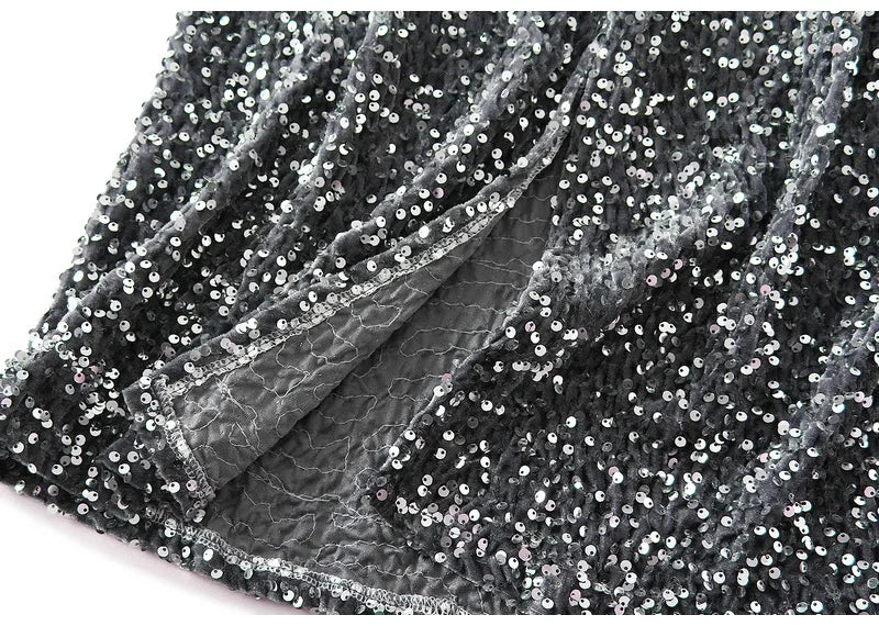 High Waisted Sequin Maxi Skirt Women Elegant Shiny Straight Skirts With Slit Summer Spring Black Long Sequin Skirt For Women