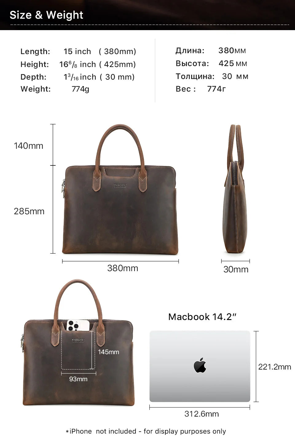 CONTACT'S Genuine Leather Men Business Bag Leather Briefcase Tote Laptop Bags High Quality Men's Bag Handbag for 14.2" Macbook