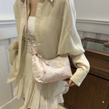 Luxury Embroidery Shoulder Bag Nylon Texture Small Armpit Bag Pearl Pendant Bucket Handbag Women Girl