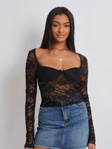 Floral Lace Long Sleeve Crop Top